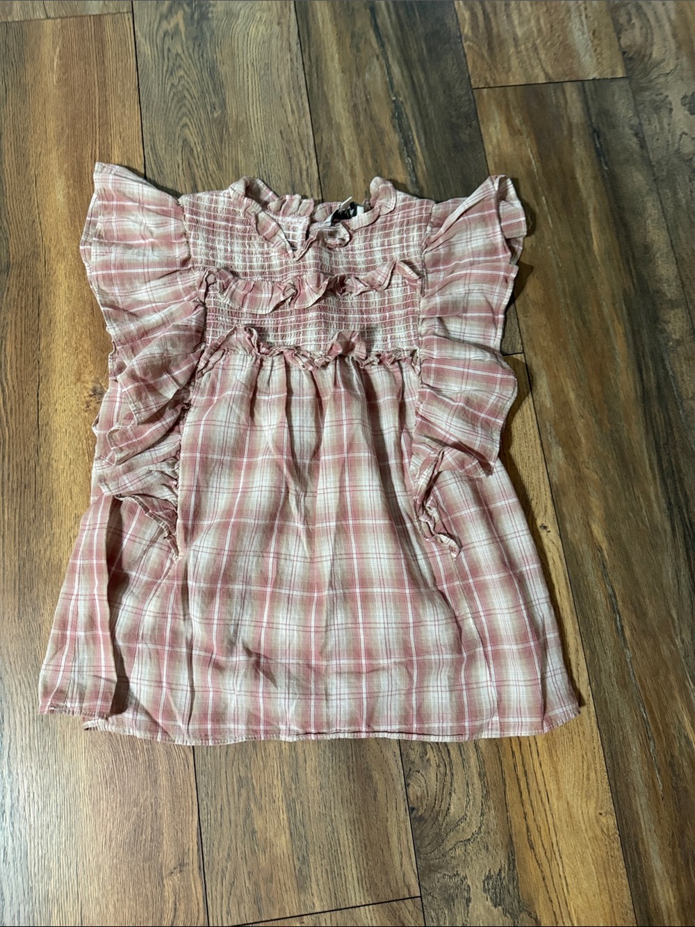 Girls Pink Plaid Ruffle Top